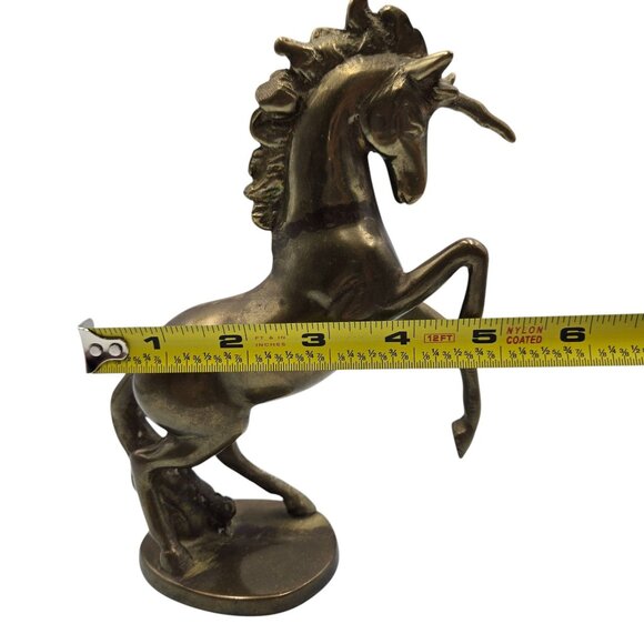 Vintage Brass Rearing Unicorn Figurine With Flowing Mane & Tail - Picture 10 of 16